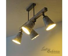 Vintage Deckenleuchte in Shabby Weiß Grau 4x E27 Metall Holz Küche Wohnzimmer Esszimmer Lampe Leuchte innen