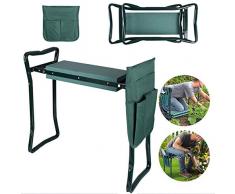 Gartenhocker für Arbeiten Garten Kniebank Garten Arbeitshocker beidseitige Arbeitstaschen klappbar Sitzbank Kniebank Gartenbank Erntebank Knieschutz mit Eva-Schaumkissen 113kg Belastbar Grün