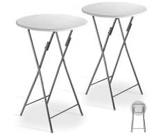 Casaria 2er Set Stehtisch Klappbar 60 x 110 cm Klapptisch Gartentisch Partytisch Bistrotisch Metall MDF Weiß Holz Optik