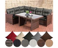 CLP Polyrattan Garten-Set BERMEO mit Esstisch, Eckbank und Sitzpolstern | Sitzgruppe mit Aluminium-Untergestell Braun Meliert, anthrazit