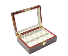 Xhtoe Uhrenaufbewahrungsbehälter 10-Uhr-Kasten Klarglas Holz Uhren Vitrine Schmuck-Speicher-Organisator for Männer Frauen Sammelbox Armbanduhr Schmuck Anzeigen-Aufbewahrungsbehälter