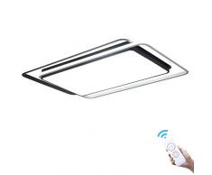 Moderne LED 112W Dimmbar Wohnzimmerlampe Deckenleuchten Kinderzimmer Schlafzimmerlampe Deckenlampe Mit Fernbedienung, Rechteckige Eisen Aluminium Acryl Design Esstischlampe Deckenbeleuchtung L90CM