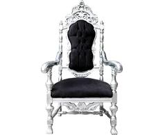 Casa Padrino Barock Thron Sessel Schwarz/Silber Königssessel - Hochzeitssessel - Riesensessel