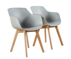 H.J WeDoo 2er-Set Wohnzimmerstuhl Esszimmerstuhl mit Armlehne und Buchenholz Retro Design Stuhl für Büro Lounge Küche Wohnzimmer (Grau)