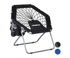 Relaxdays Bungee Stuhl WEBSTER, elastisch, Faltbar, bis 100 kg, Seitentasche, Outdoor Gartenstuhl, Klappstuhl, Schwarz