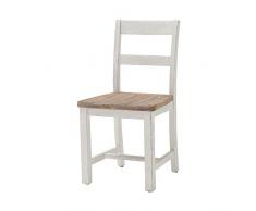 MÖBEL IDEAL Holzstuhl 2er Set Antik Weiß/Vintage Braun im skandinavischem Vintage - Mix Stuhl aus recyceltem Massivholz