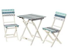 Deliano - Bistro Balkon Set aus Holz - platzsparend klappbar im Boat Shabby Look, 3-teilig - 1 Tisch 2 Stühle