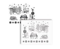 Viva Decor My Paper World Silikon-Stempel 067 Set mit 6 Stempel, Weihnachtsstadt, Clearstempel, Motive: Stadt im Schnee, Kirche, Parkbank, Laterne mit Schneemann, Schlitten, Bordüre Eiskristalle