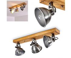 Deckenleuchte Svanfolk, Deckenlampe aus Metall und Holz in Silber/Braun, 3-flammig, mit verstellbaren Strahlern, 3 x E14-Fassung, max. 40 Watt, Retro/Vinatge Design