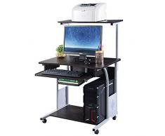 GOPLUS Computertisch mit Rollen, Schreibtisch Holz, Arbeitstisch Schwarz, Laptoptisch Bürotisch Ecktisch, mit Tastaturablage, 120 x 80 x 55 cm