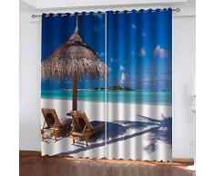 Verdunklungsgardine Blick auf den Strandliegestuhl Ösen Vorhänge Wohnzimmer Schlafzimmer Vorhang Kinderzimmer Dekorieren-2 Stück x 140cm x 200cm (Breite x Höhe)
