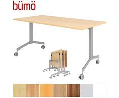 bümö Klapptisch fahrbar 160 x 80 cm - mobiler Konferenztisch klappbar & rollbar | Meetingtisch massiv mit Rollen (Ahorn)