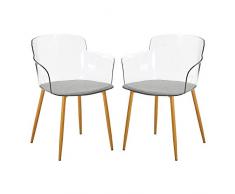 H.J WeDoo 2er-Set Transparent Stühle Esszimmerstuhl mit Armlehne und Metallbeinen Retro Design Stuhl für Büro Lounge Küche Wohnzimmer (Transparent)