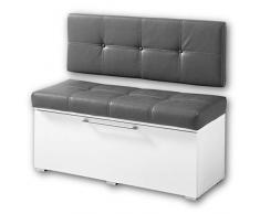 RENO Sitzbank mit Lehne, Weiss Hochglanz / Grau - bequeme Schuhbank mit Sitzfläche & Stauraum für Ihren Flur - 100 x 45 x 40 cm (B/H/T)