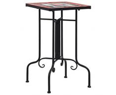 UnfadeMemory Mosaik-Bistrotisch Mosaiktisch Gartentisch Garten Beistelltisch Pflanzentisch aus Eisenrahmen und Keramik-Tischplatte Terrassentisch (Terrakotta und Weiß, 35x35x56cm)