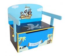 Bebe Style PRF1CTB-Blue Verwandelbare Spielzeugkiste + Tischbank + Stuhl - Holzkiste Aufbewahrung, blau