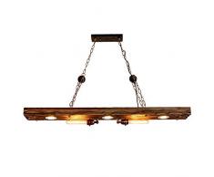 BONN Pendelleuchte Industrial Vintage Holz Hängelampe Rustikal Loft Leuchte, Höhenverstellbar Dekoration Beleuchtung für Esszimmer Wohnzimmer Bartheke Café Bar (mit 3 Spotlight)