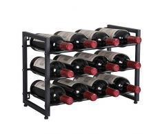 OROPY 12 Flaschen Weinregal aus Metall, Freistehender Flaschenregal, 3-stufige Vintage Hauptdekorationen im Industriestil für Schrank/Arbeitsplatte, Schwarz