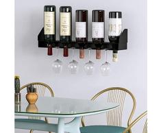 YO-TOKU Küchen-Weinregal für 5 Flaschen und Glashalter, Schmiedeeisen, Wanddekoration