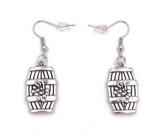 Onlineworld2013 Ohrringe Paar Weinfass Wein Fass Holzfass Vino Ohrring aus Metall Ohrschmuck