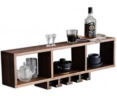 LQBDJPYS Nordic Holz Weinregal Wand befestigter Starke Tragfähigkeits Rack-Weinflasche Wandregal Wohnzimmer mit Vier Becher Wein Grid Storage Rack Lagerung (Color : A)