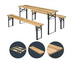 Juskys Bierzeltgarnitur Bichl 3-teilig klappbar - Gartenmöbel-Set aus 1 Biertisch + 2 Bierbänke – Festzeltgarnitur Holz Metall