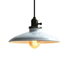 Unimall E27 Industrial Hängeleuchte Retro mit Schalter höhenverstellbare Pendelleuchte Rustikal Metall mit Weiß Schirm für Küche Esszimmer Keller Bar (ohnen Glühbirne)