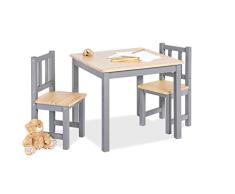 Pinolino Kindersitzgruppe Fenna, 3-teilig, vollmassives Kiefernholz, 2 Stühle und 1 Tisch, für Kinder ab 2 Jahren, grau und klar lackiert
