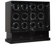 Uhrenbeweger Aktivo Collector Full Black Edition PRO12-12 Uhrenbeweger mit schwerer, beleuchteter Vitrine mit Glastüren