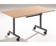 Tisch mit abklappbarer Platte, mobil - HxBxT 720 x 1600 x 800 mm Buche-Dekor - Klapptisch Klapptische Konferenztisch Konferenztische Mehrzwecktisch Rolltisch Rolltische Tisch