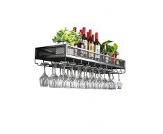 Yaad Weinregal Wandregal Metall Vintage | Weinflaschenregal Hängen Weinglas Tablett | Küche/Bar/Restaurant Antik,Schwarz,100 * 30cm