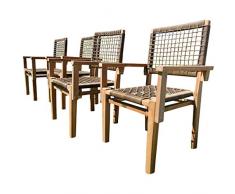 ASS 4Stück ECHT Teak Design Rattan Sessel Gartensessel Gartenstuhl Sessel Holzsessel Gartenmöbel Holz Modell: Rio-A von