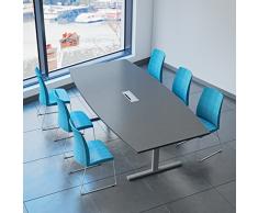 Weber Büro Easy Konferenztisch Bootsform 240x120 cm Anthrazit mit Elektrifizierung Besprechungstisch Tisch, Gestellfarbe:Silber