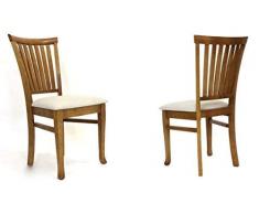 Langer Naturholzmöbel 2X Stuhl Landhaus “ Espanha mit Polster aus Leinen, Holzstuhl Massiv Esszimmerstuhl, FSC® N002524 aus Pinie, 44 x 40 x 97 cm, Marrakesch Antik lackiert für Hotel im Landhausstil