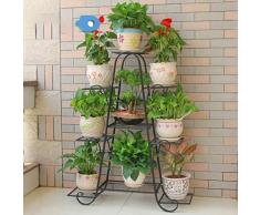 Dittzz Blumentreppe Metall, Blumenständer Multilayer Pflanzentreppe für Innen-Balkon Wohzimmer Outdoor Garten Deko, 90 x 25 x 120cm (Schwarz)