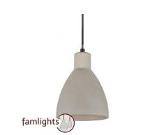 famlights Beton-Pendelleuchte Judith, rund, grau | Esstisch-Lampe Designer-Hängeleuchte Wohnzimmer-Lampe Esszimmer-Lampe Hängelampe Esszimmer-Leuchte modern Loft Schlafzimmer-Lampe bar E27 Fassung