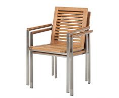 Ambientehome Stuhl, 2-er Set Stapelstuhl Teakholz Edelstahl Soho Sessel, braun, 96x58x10 cm, 69284