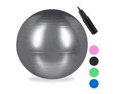 Relaxdays Unisex – Erwachsene Gymnastikball, Fitnessball Yoga & Pilates, Sitzball Büro, Balance Ball inklusive Luftpumpe, Ø 85 cm, silber, 1 Stück