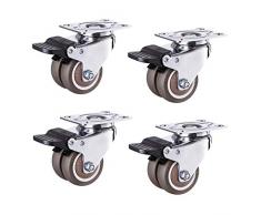 castors Gummi Castor Wheels 1.5/2 Inch Twin Wheel Double Ball Silent Quiet Rolling 400KG Heavy Duty Furniture Casters Universal Swivel Brake Wheel for Trolley Bed Chair Table