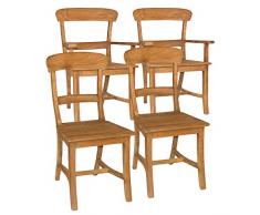 casamia Esszimmer Stühle Set Tanja je 2 Stück mit und ohne Armlehne Teakholz gebürstet unbehandelt Kissen ohne Sitzkissen