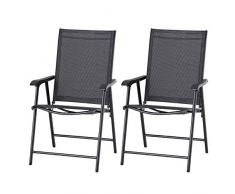 Outsunny Klappstuhl mit Armlehne, 2er Set, Campingstuhl, Angelstuhl, Metall, Schwarz, 58 x 64 x 94 cm