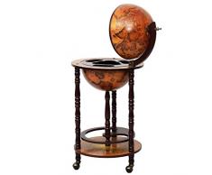 RELAX4LIFE Globusbar mit Rollen, Minibar Massivholz, Weinregal Flaschenregal mit Bodenplatte, Barwagen, Hausbar, Weinschrank, Globus Bar, Cocktailbar, Tisch Bar, braun 44,3x44,3x88cm