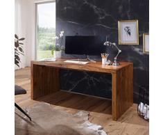 FineBuy Schreibtisch Massiv-Holz Sheesham Computertisch 140 cm breit Echtholz Design Ablage Büro-Tisch Landhaus-Stil Natur-Produkt Büro-Möbel dunkel-braun Modern Büroeinrichtung rechteckig 76 cm hoch