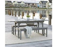 Kücheks AZW3SGW-2BT 6-8 Personen Holz Terrassenmöbel Esszimmer Set ausziehbare Tischbank Allwetter Hinterhof Gespräch Garten Pool Balkon, grau