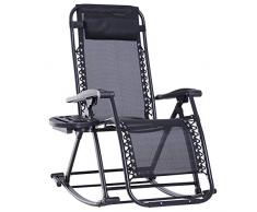 Outsunny Schaukelstuhl Schaukelliege Gartenliege Schwingsessel faltbar Rückenlehne verstellbar mit Kopfkissen Getränkehalter Stahl + Textilene Schwarz bis 120 kg