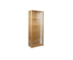 K-Möbel Glasvitrine in Buche (176x67x33 cm) mit 4 höhenverstellbaren Glasböden aus ESG; beleuchet; perfekt für Sammler;
