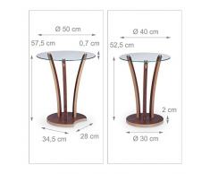 Relaxdays Beistelltisch rund 2er Set, Glastisch mit Holzbeinen, 2 kleine Satztische, modernes Design, 2 Größen, natur