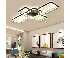 Modern Wohnzimmerlampe LED Deckenleuchte Dimmbar Acryl Lampenschirm Decke Chic Eckig Designer-Lampe Schlafzimmer Esstischlampe Fernbedienung Deko Deckenlampe Pendelleuchte Küche Leuchten (Schwarz)