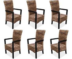 KMH®, 6er Set Rattanstuhl Banana aus dickem Bananengeflecht mit Armlehnen (#205028)