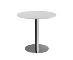 bümö® Säulentisch mit Chromsäule | Besprechungstisch | hochwertiger Meetingtisch in 3 Formen und 6 Dekoren (Weiß, Platte: rund-Ø 80cm)